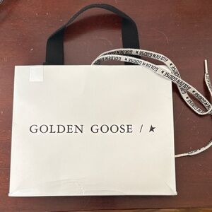 Golden Goose Small Silver Shopping Bag with Black Logo and Handles